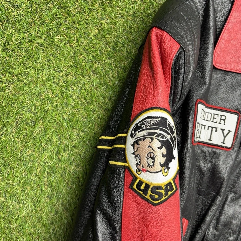 Vintage Betty Boop Leather Jacket Womens Small EZ Rider Betty American Toons Zip